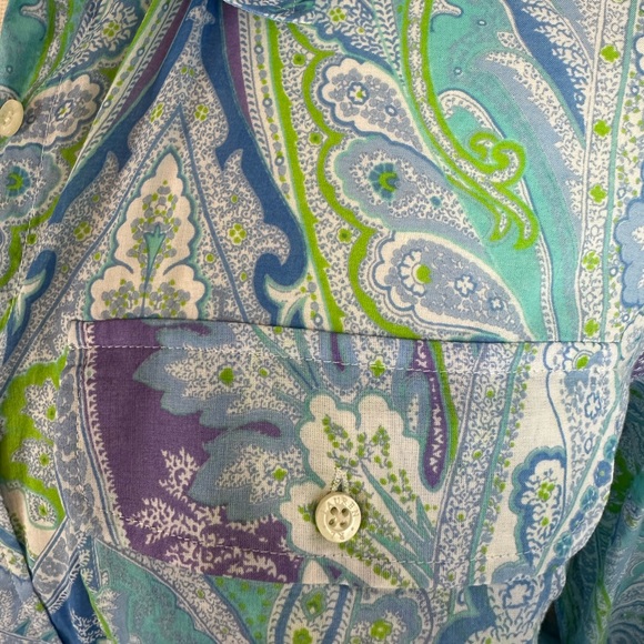 LAUREN, RALPH LAUREN Plus Lightweight Long-Sleeve Paisley Button Down | Size 1X - Picture 4 of 14